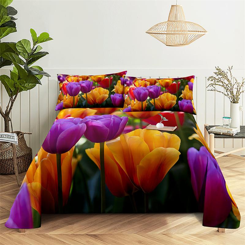 Главная Простыни Розовый тюльпан Односпальная простыня Модный дизайн Цветы Простыни Queen Size Комплект простыней Простыни и наволочки