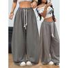Женские Модные Свободные Однотонные Брюки Кэжуал с Эластичной Талией, Карманами и Прямыми Штанинами