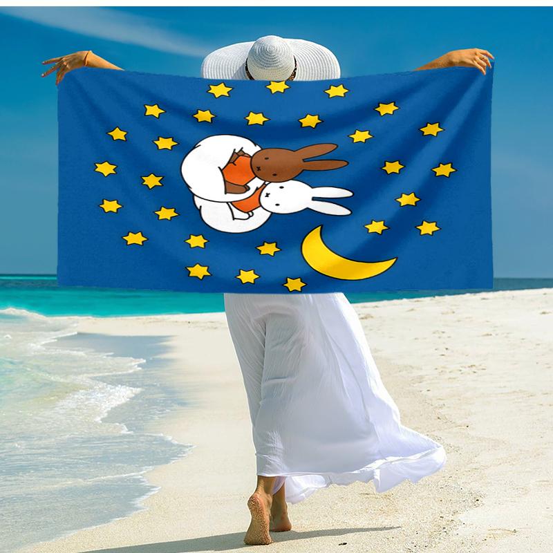1pc Miffy1 Beach Towel, Comfortable and Thick, and Swimming/Bath/Picnic/Camping Towel, Suitable for Seaside Beaches