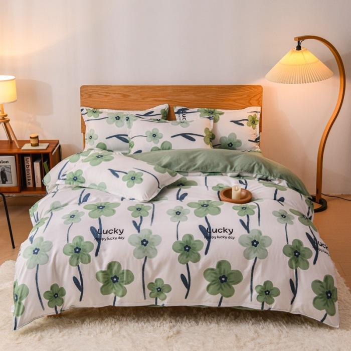 Утолщенный потертый комплект из четырех предметов, осенне-зимний комплект из хлопка из 4 предметов, простыня, пододеяльник, комплект наволочек, постельное белье.