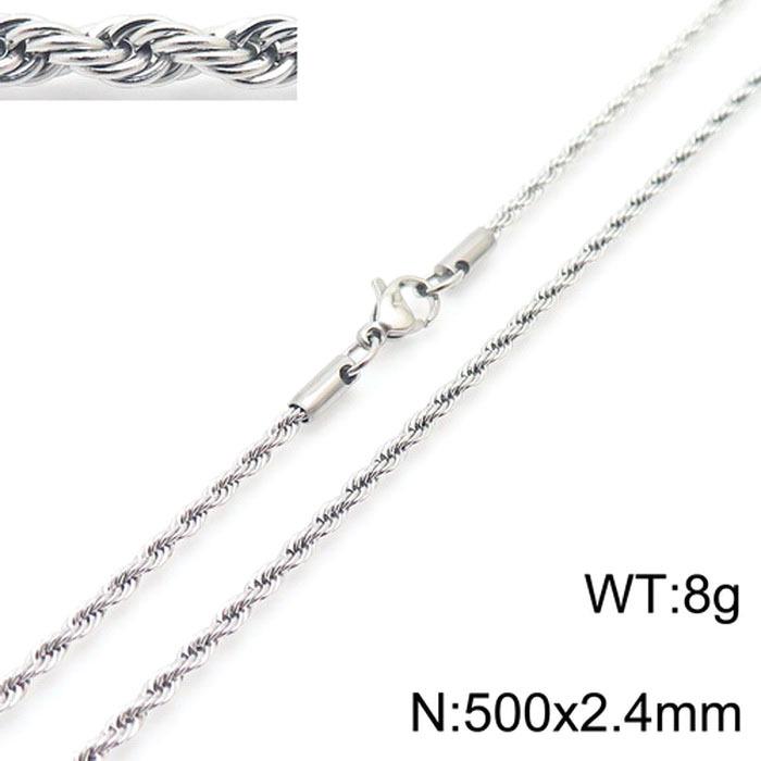 Durable Stainless Steel Rope Chain Necklace - Multi-Size, Titanium Steel for Men and Women