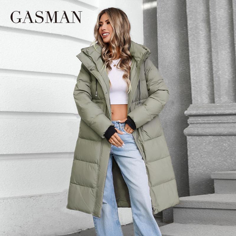 GASMAN 2024 Женская куртка длинная Fashion Grace женские зимние пуховики с карманом на молнии и поясом парка высокого качества верхняя одежда 88602