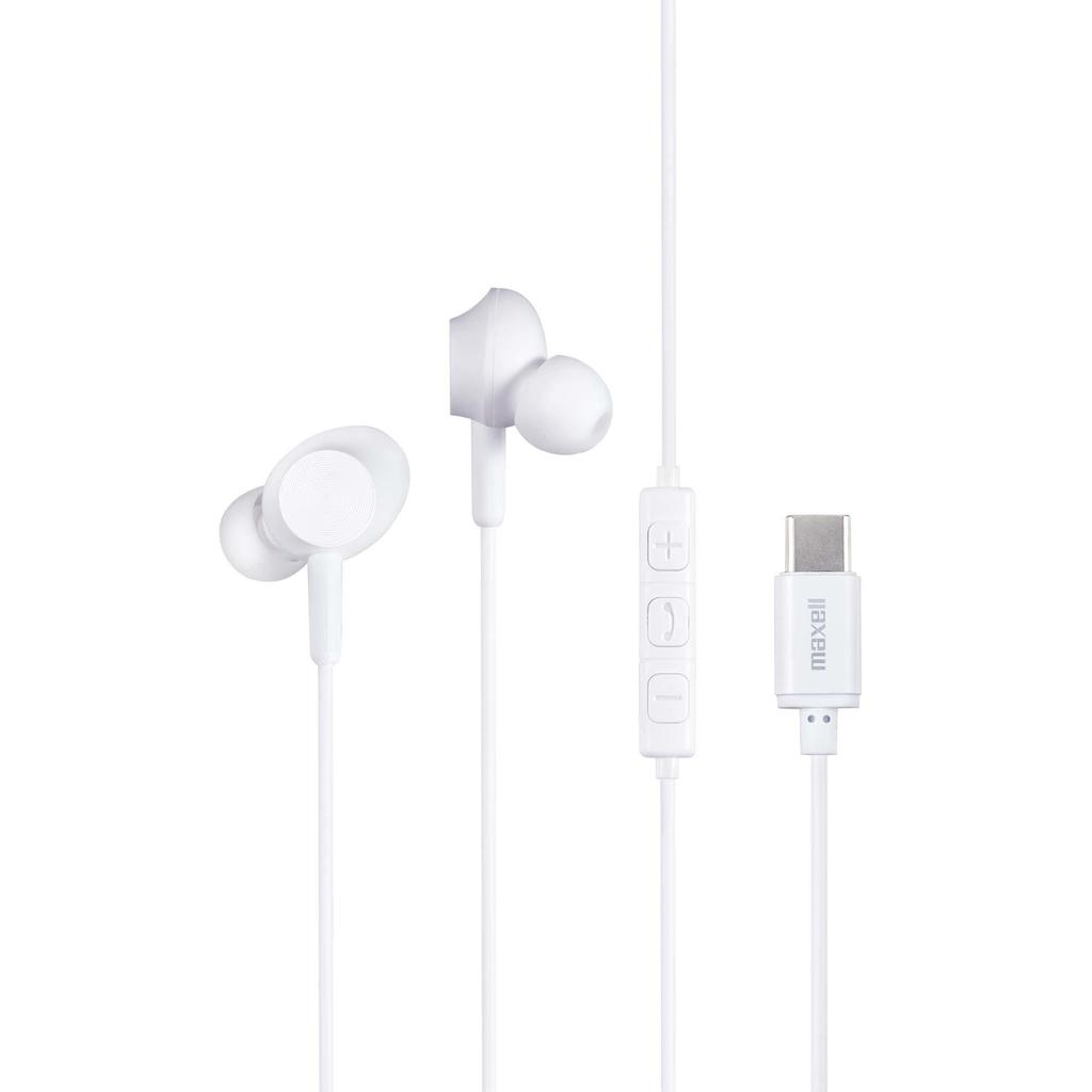 Наушники Maxell Canal с разъемом USB Type C, проводные, с поддержкой звонков, микрофон MXH-CC200WH, совместимый с Type-C™, микрофон,