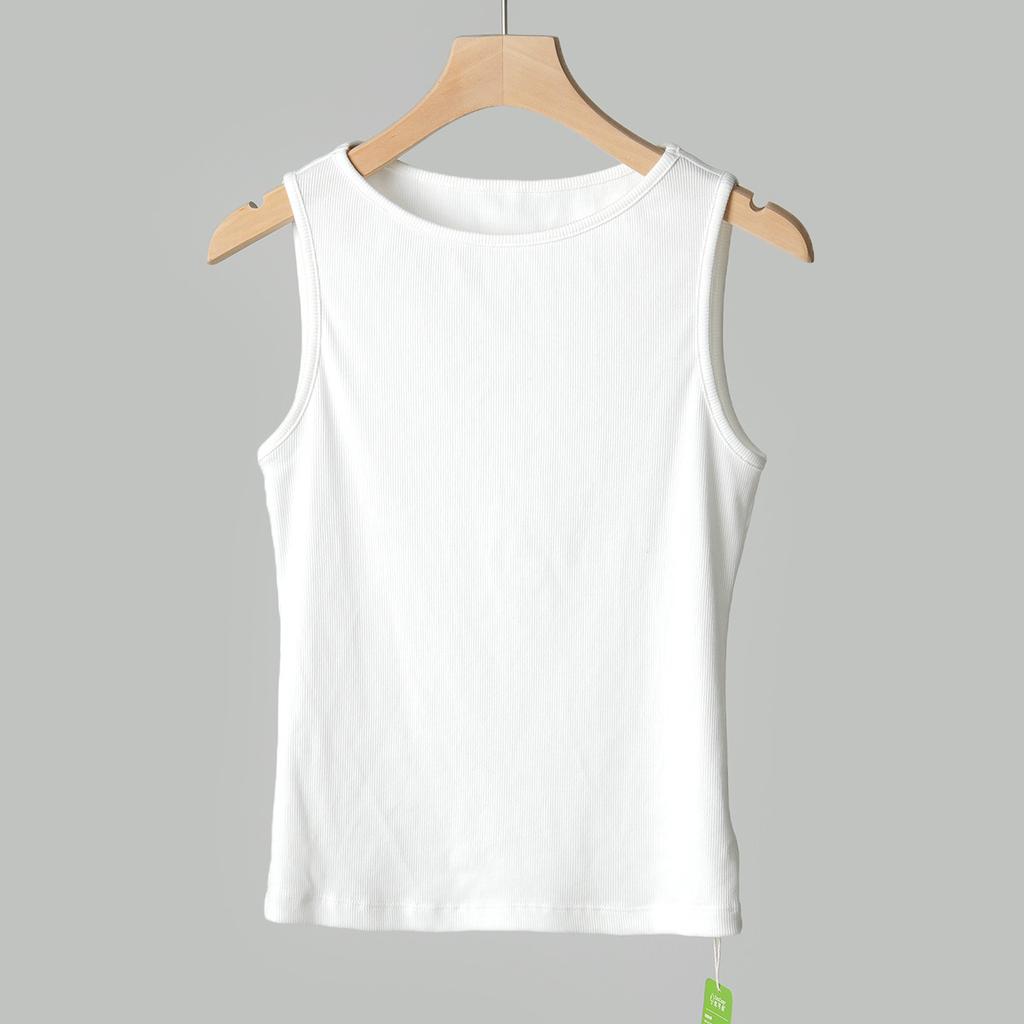 Spring and summer I-shaped pure cotton vest women's one-word neck hanging neck thin inner threaded sleeveless bottoming shirt suspender top