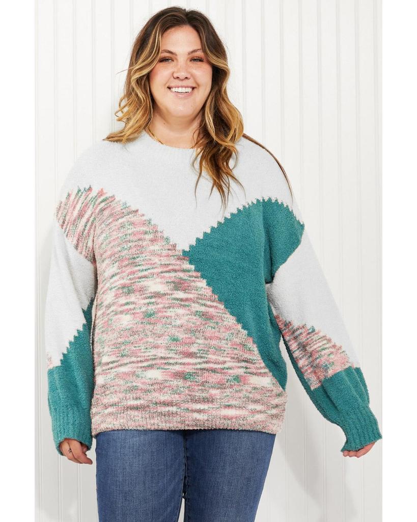 Azura Exchange Multicolor Scalloped Color Block Plus Size Sweater