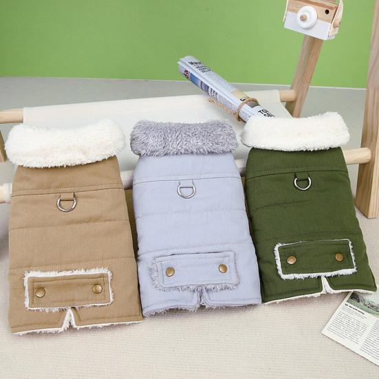 Хлопковое пальто для домашних животных, стильная застежка на пуговицы, теплая и удобная верхняя одежда для собак и кошек с тяговым кольцом на зиму