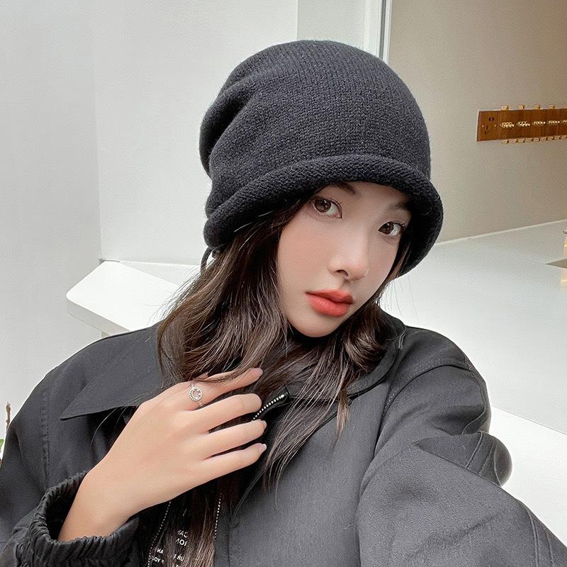 Шапка женская многоярусная шапка прилив сотня с большой окружностью головы вязаная шерстяная шапка защита ушей теплая показать лицо маленькая