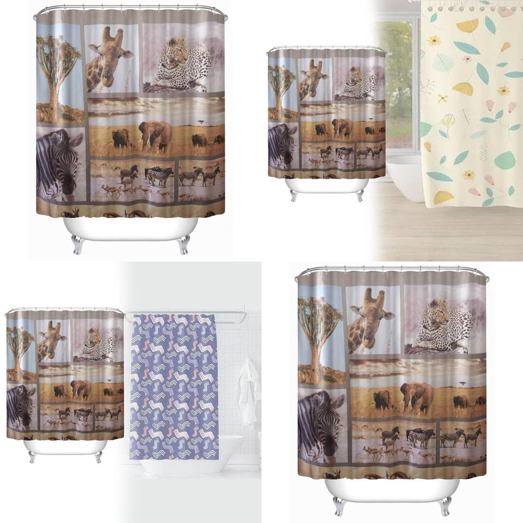 Waterproof Peva Bathroom Curtain Animal Design Long Giraffe Zebra For Living Space