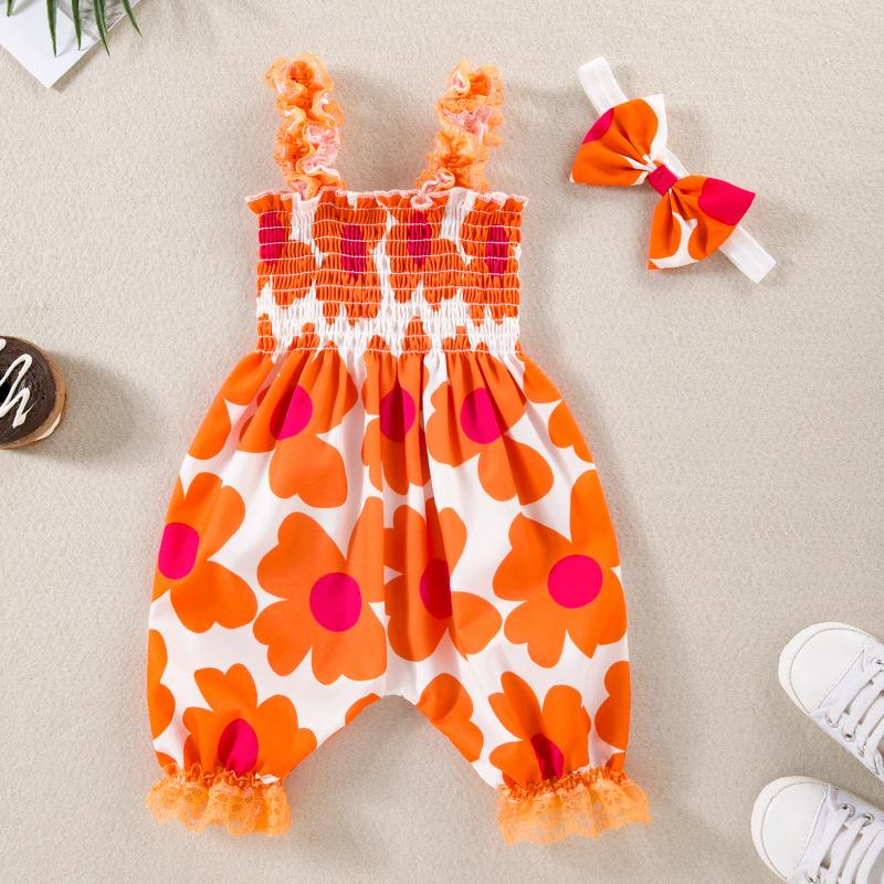 Newborn Baby Girl Summer Outfits Flower Romper Bodysuit Skirt Hat Jumpsuit with Hair Band Toddler Kids Baby Girls Sleeveless Summer Leopard Set Tide