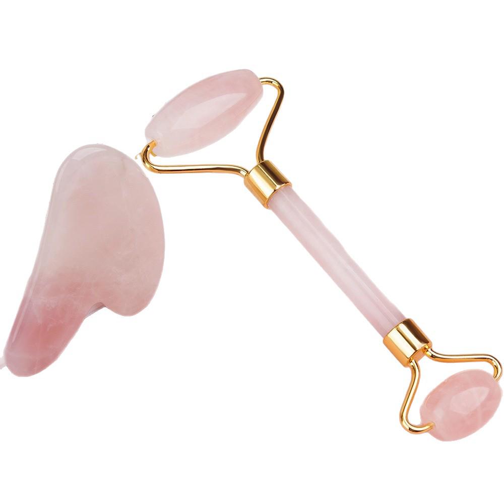 Pink Crystal Jade Roller & Gua Sha Beauty Set for Face, Eye, Body