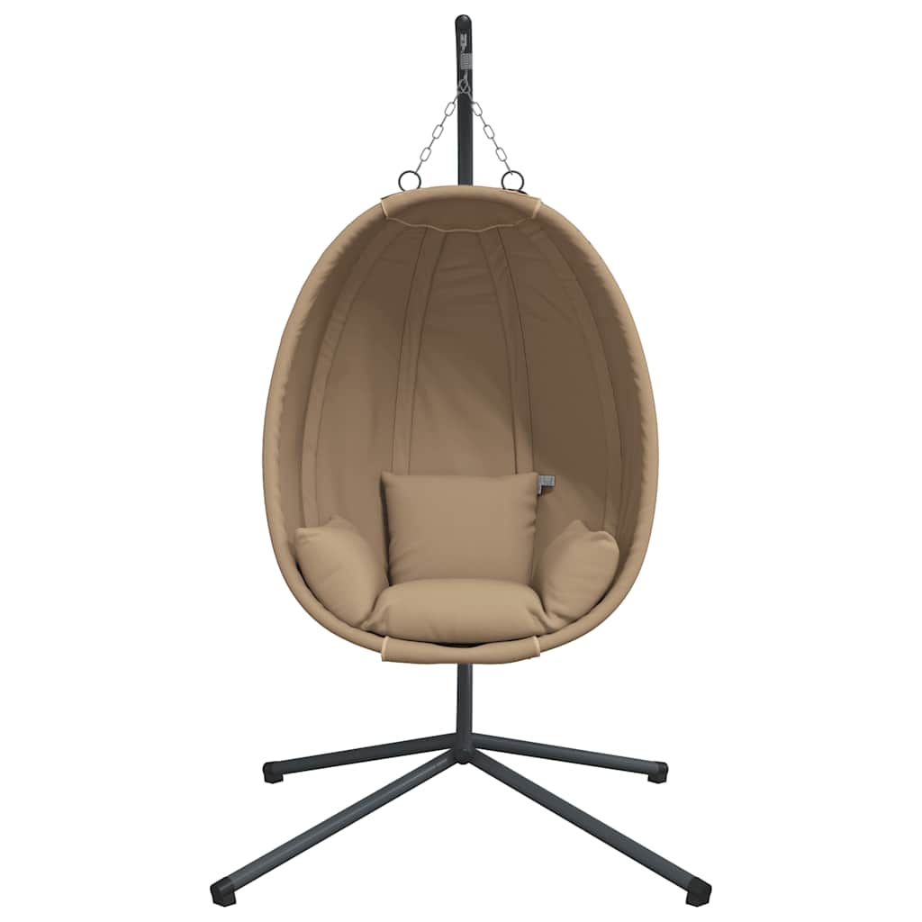 Egg Style Hanging Chair with Stand Taupe Fabric and Steel