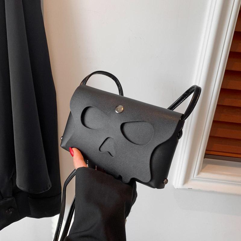Halloween bag, niche, feminine diagonal cross small square bag, fashionable personality, skull mask, perforated shoulder bag
