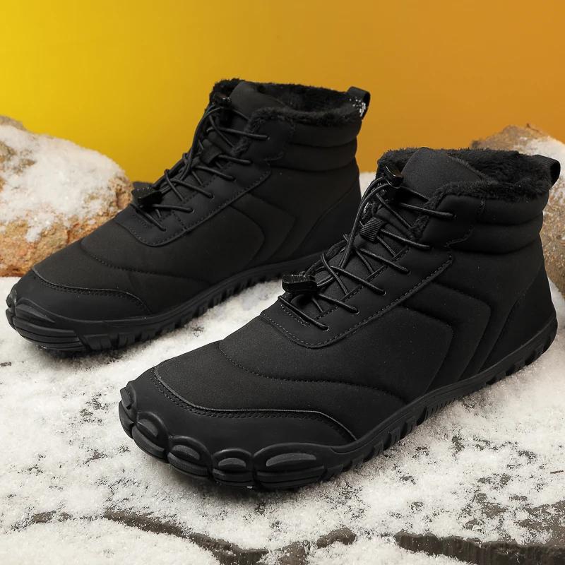 Абсолютно новые зимние ботинки для мужчин и женщин, босиком на открытом воздухе, нескользящие, теплые, меховые, повседневные кроссовки, ботинки больших размеров, походная обувь