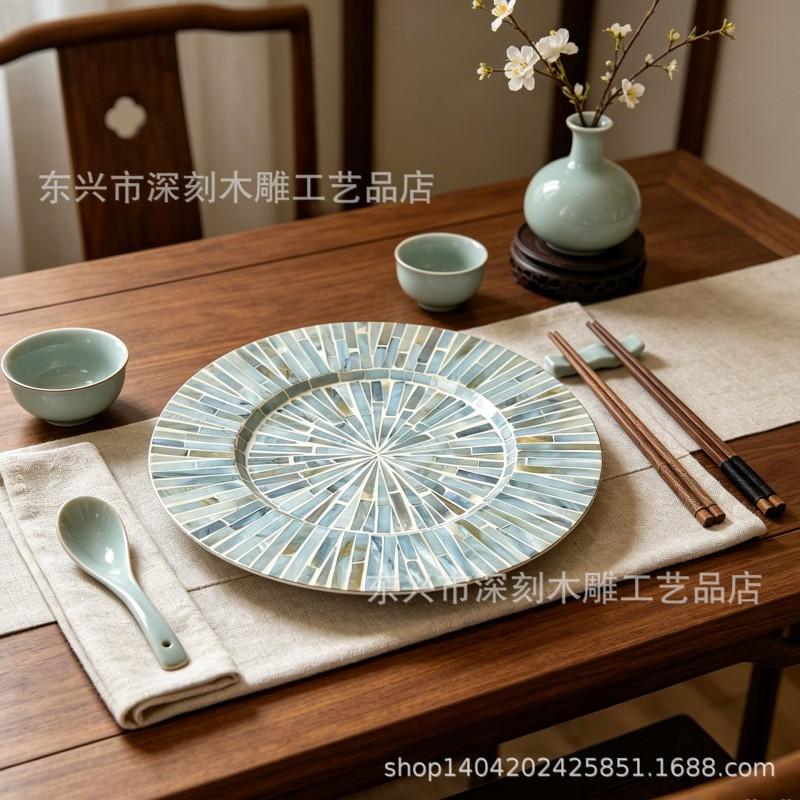 Handcrafted Shell Inlay Serving Tray 33cm Elegant Decorative Platter Dining Table Home Decor Gift