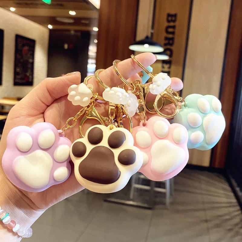 Мультяшный силиконовый брелок в виде кошачьей лапы Kawaii Animal Claw с кольцом для ключей, браслет для женщин, девочек, сумочек, кошельков, декора, подарков для детей