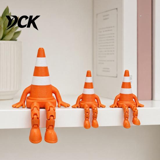 Miniature Traffic Cone Toy Articulated Figurine, 3D Printed Funny Jointed Road Barrel Character Roadblock Figure Desktop Decor Desk Ornament, Gift for