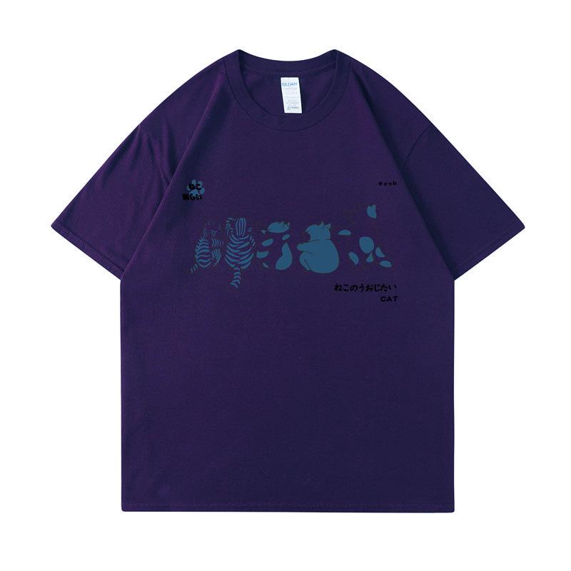 Рубашка с коротким рукавом, мужская, с рисунком кошки, летние, свободные и универсальные, студенческие футболки