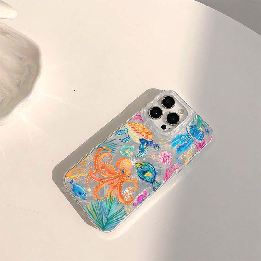 Иллюстрация Морских Животных Чехол для Телефона с Пером Для iPhone 17 16 15 14 13 12 11 Pro Max 16E 17E XS X XR 7 8 Plus Ударопрочный Чехол