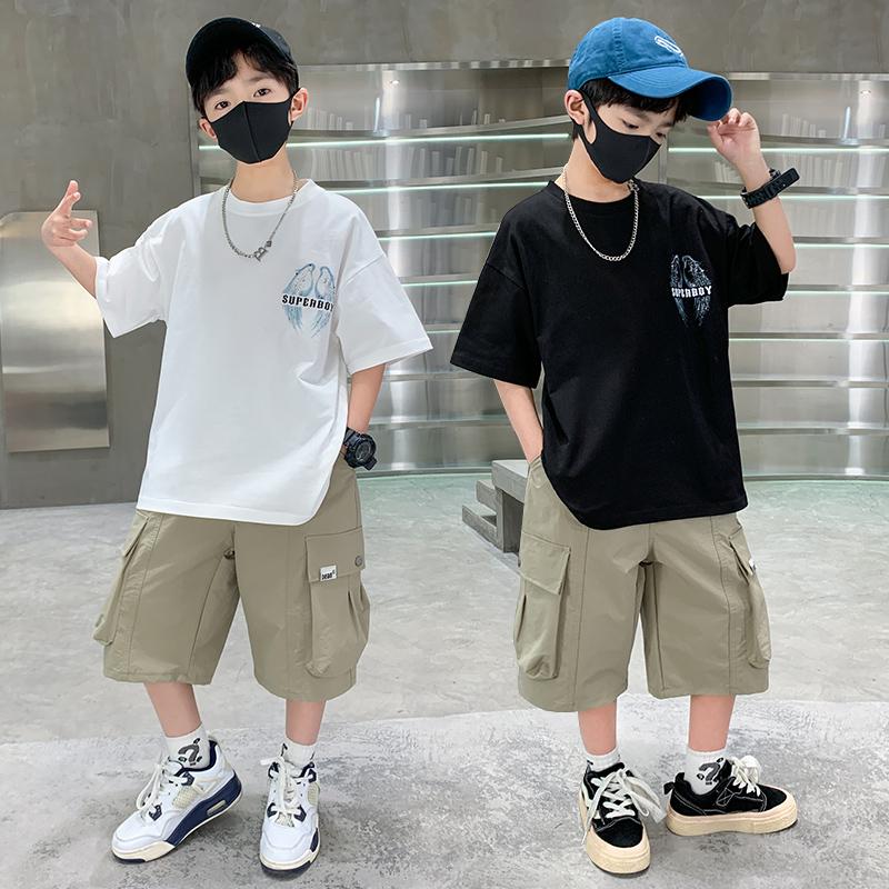 Boys' Summer Short sleeved T-shirt Set 2026 New Summer Mid to Large sized Children's Boys' Summer Style Trendy Brand Wings
