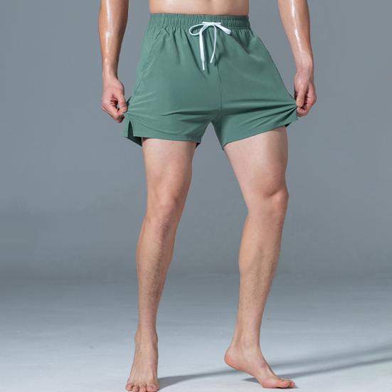 Мужские летние спортивные шорты с эластичной завязкой на талии и карманами на молнии, повседневные шорты, сплошной цвет, широкие пляжные шорты из ледяного шелка