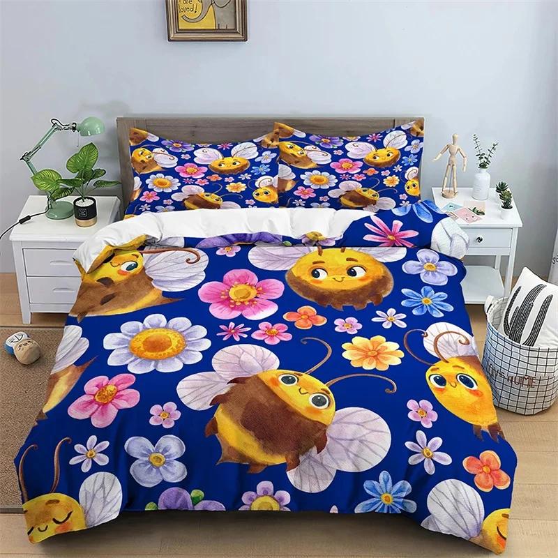 Мультяшный пододеяльник с пчелой, милая желтая тема летающих животных для детей, мальчиков, девочек, подарки, для женщин, красивые цветы, украшение спальни