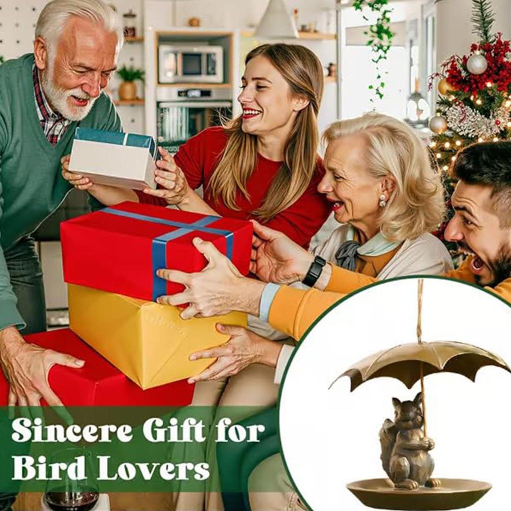 Кормушка для птиц SquirrelBird с зонтиком, симпатичная белка, держащая зонтик, дизайн кормушки для птиц - для декора сада и двора, для любителей птиц, мужчин и женщин, подарки