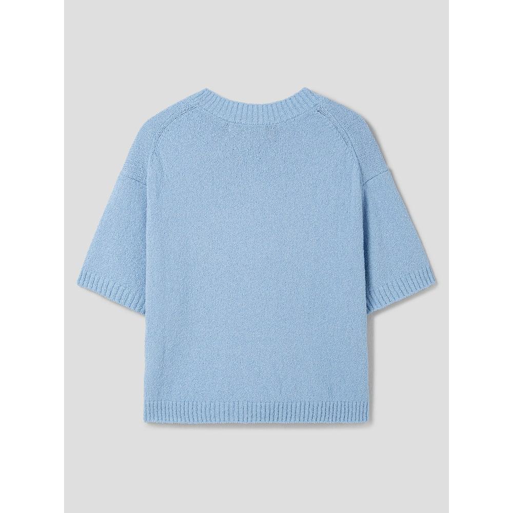 8SECONDS Wave Letter Jacquard Round Neck Short Sleeve Pullover Sky Blue