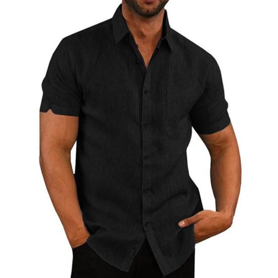 Men Button Down Shirt Short Sleeve Turndown Collar Shirt Summer Beach Shirt with Chest Pocket for Street Tropical Vacation Holiday