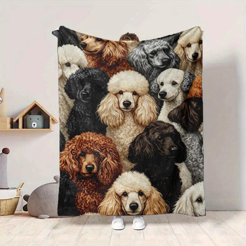 1Pc Poodle Portrait Collage Blanket Soft And Comfortable Casual Warm Camping Travel Christmas Halloween Xmas Gift M924569
