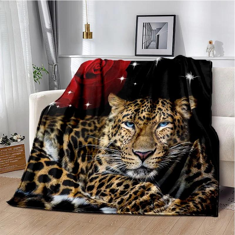 Plush Fleece Beast Animal Roses and Leopard Cheetah Throw Blanket Home Bedroom Bed Sofa Picnic Travel Cover Kid Soft Blanket