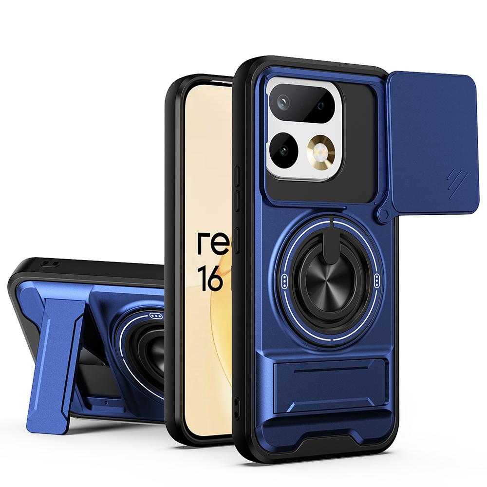 KEYSION Магнитный чехол для телефона Realme 16T 5G Защита сдвижной крышки камеры Вертикальная подставка Кольцо 360° Ударопрочная задняя крышка