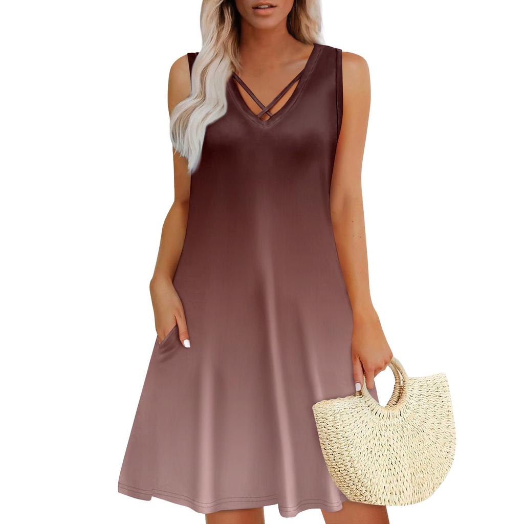 Женское летнее платье свободного покроя для пляжного отдыха, сарафан с коротким рукавом и круглым вырезом, с карманом, с коротким рукавом, платье-рубашка