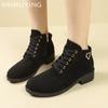 Winter Women Ankle Boots Retro Suede Mid Heels Shoes Lace Up Chunky Boots 2025 Trend Designer Classic Pumps New Botas De Mujer