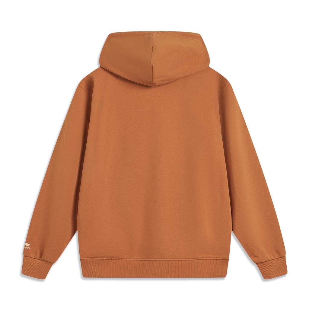 Li Ning Sports Lifestyle Series Hooded Pullover Letter Print Long Sleeve Sweatshirt Men Sweatshirt Amber-Brown AWDV355-5