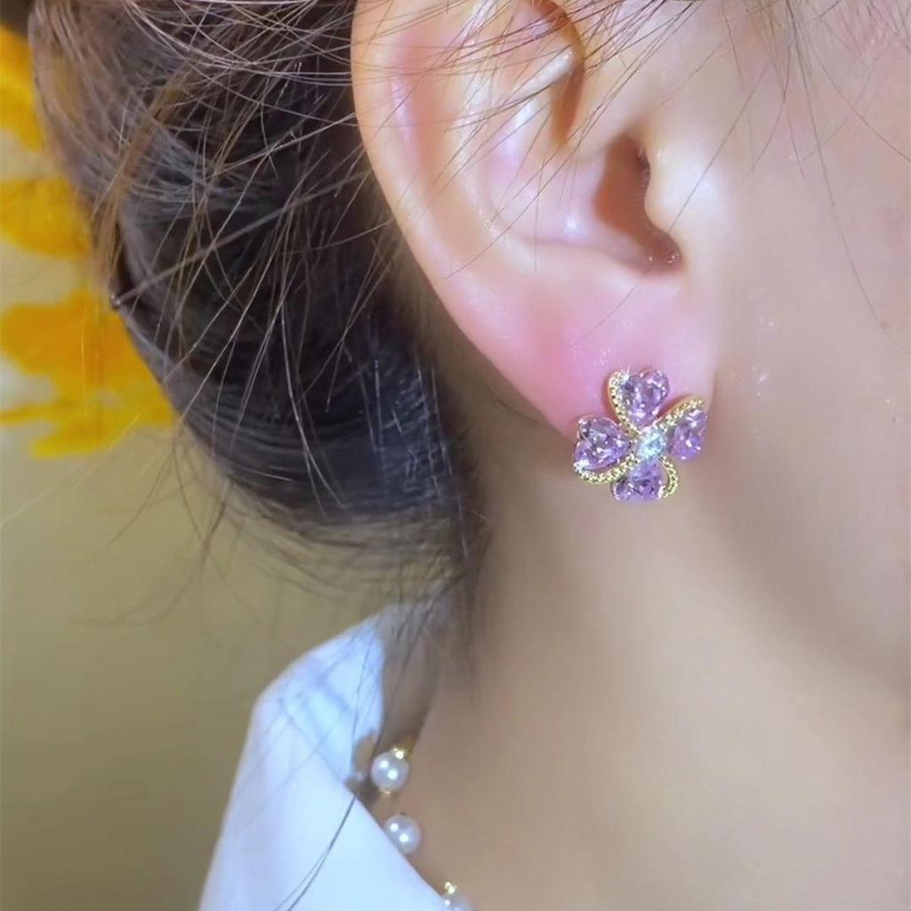 S925 Silver Needle Purple Zircon Flower Stud Earring for Ladys Girls Fashion Elegant Studs Women Earring Jewelry Gift