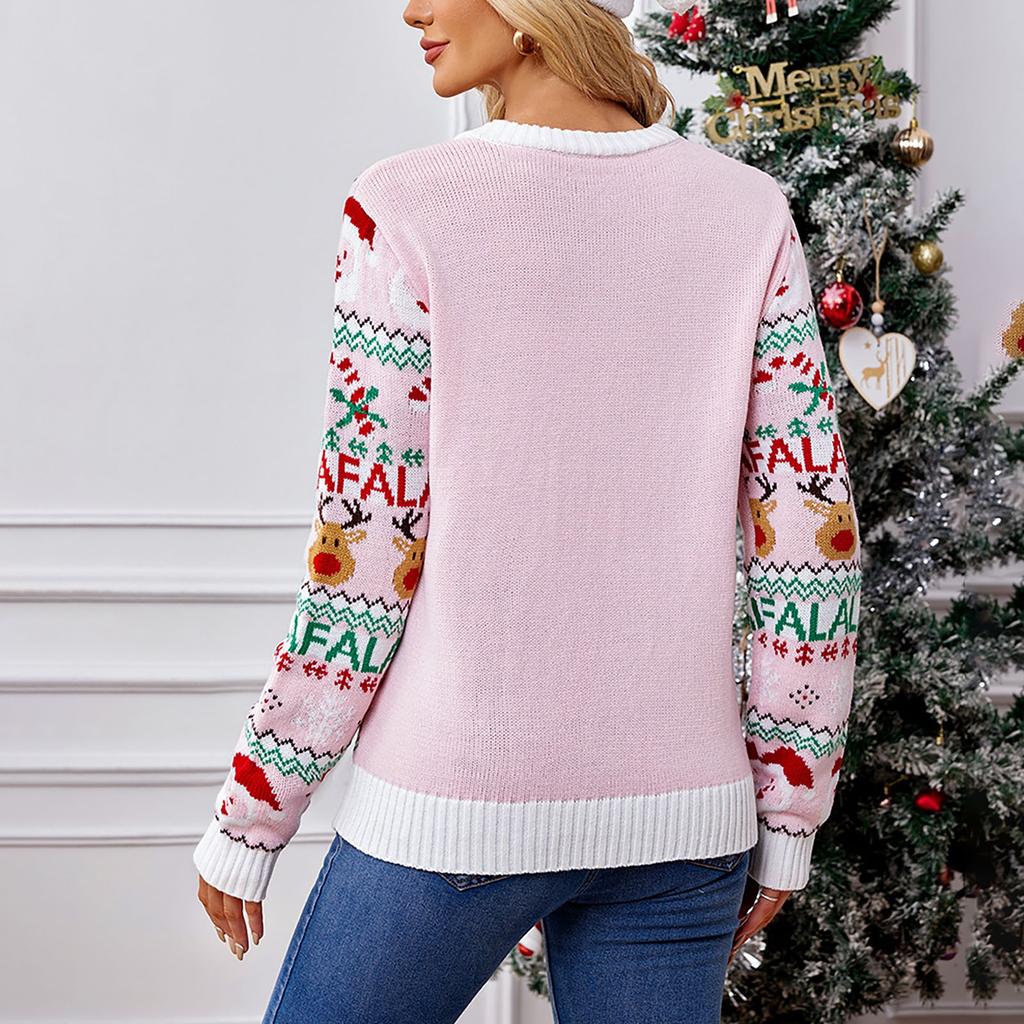 Women's Fashion Sweet Knitted Sweater Pullover Long Sleeve Christmas Sweater