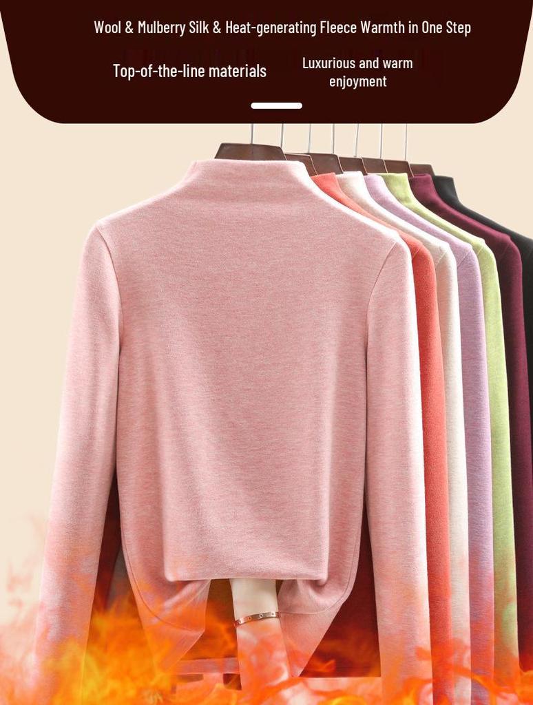 Женский теплый базовый слой из шелка тутового дерева и шерсти с флисовой подкладкой, со средней высотой горловины, коллекция осень/зима 2025