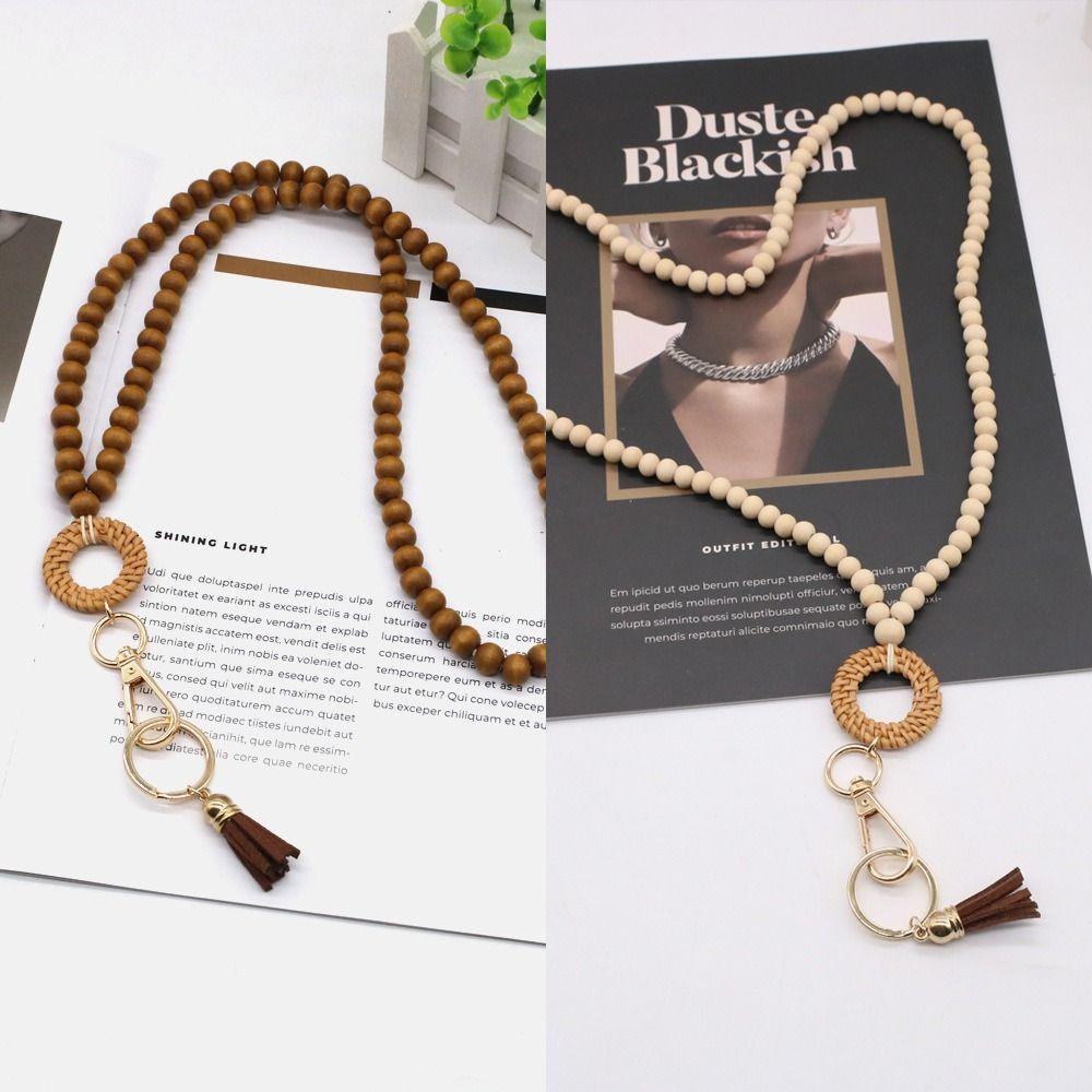 Шарм Подарок Бейдж Ожерелье Длинные Брелоки Аксессуар Бисероплетение Шнурок Ротанговые Деревянные Бусины Шнурок