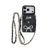 For Apple 16plus Crossbody Coin Purse Mobile Phone Case for IPhone17 Bow Tie Snakeskin Pattern Card Holder 14 Imitation Leather 15