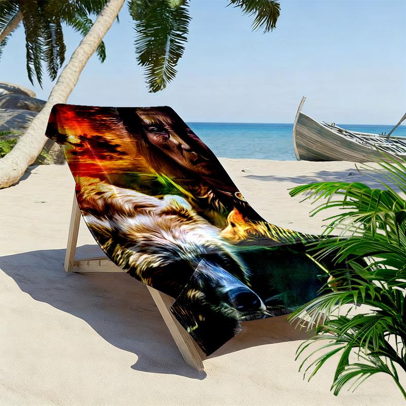 Indian Wolf Print Beach Towel, Large Soft Quick Dry Towel for Beach Camping Swimming