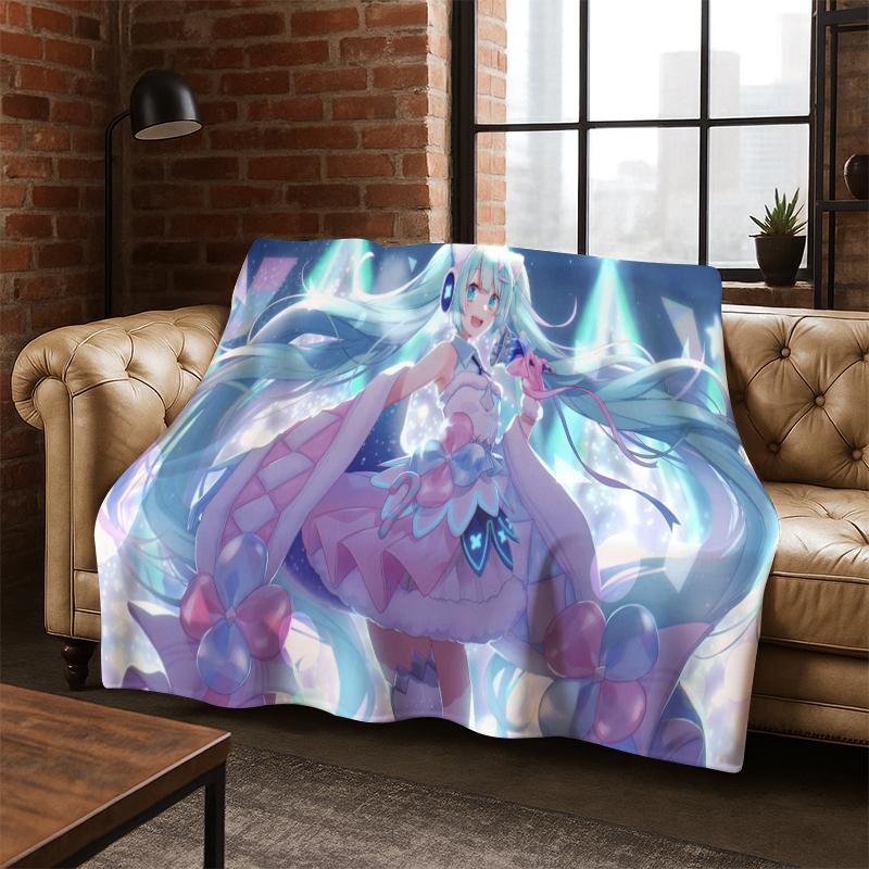 Мультяшное одеяло M-MIKU Музыкальная Девушка Фланелевое Мягкое Теплое Плед для Спальни Гостиной Кровати Путешествий Пикника Подарок Ребенку