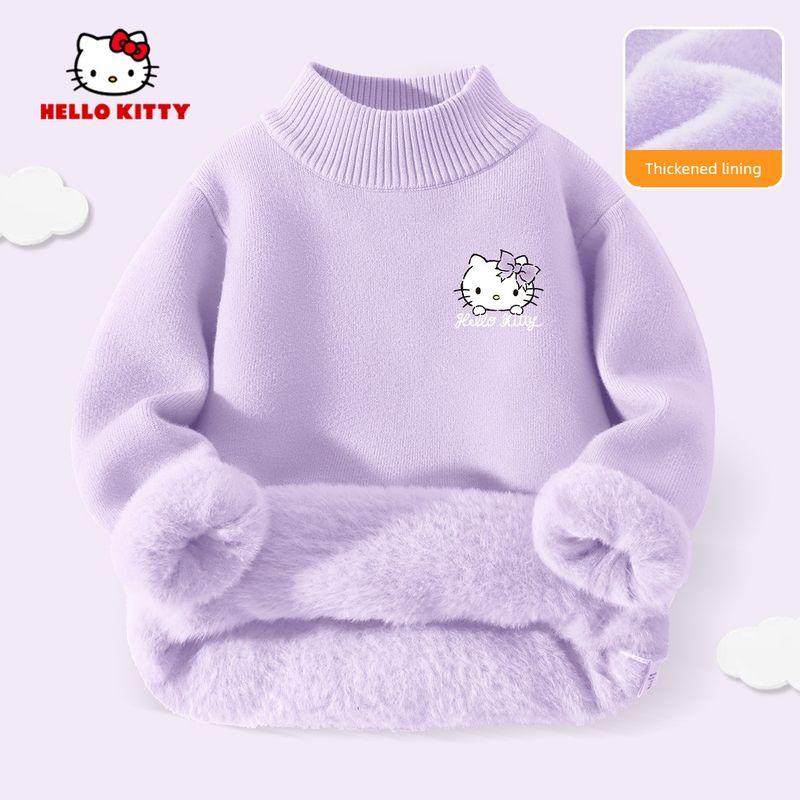 Hellokitty Kidsren's Knitwear 2025 New Style Girls' Base Layer Knitwear Mink Velvet Fleece-Lined Warm Top