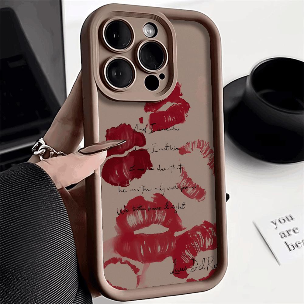 Fashion Sexy Red Lip Print Phone Case For iPhone 16 15 14 13 12 11 Pro Max XS Max X XR 12 13 Mini 14 15 16 Plus Soft Candy Cover