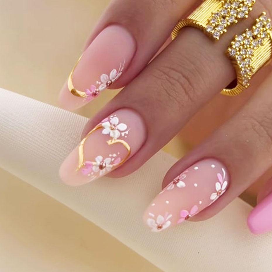 5D тисненые слайдеры Kawaii Floral Gold Line с весенними белыми цветами, наклейки для ногтей, лепестки, свадебные наклейки для ногтей, аксессуары