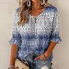Женская ретро-блузка с цветочным принтом, оборками и рукавами три четверти с завязками на шее