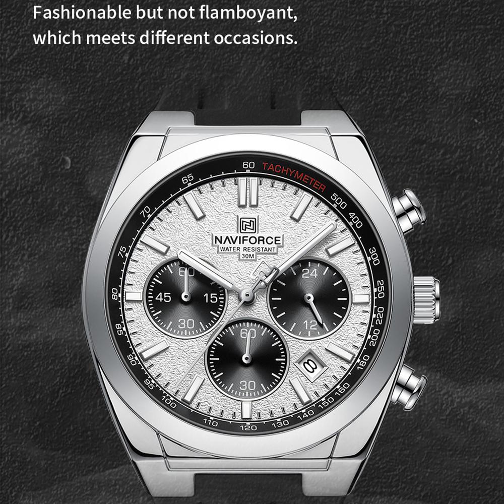 Naviforce Men Watch Calendar Quartz Movement Silicone Strap Stopwatch Chronograph Luminous Hands Waterproof Men Casual Multifunctional Watch NF8080