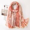 Cotton And Linen Scarf Hot Stamping Creative Silk Scarf Handmade Lace Small Fresh Cashew Flower Sunscreen Shawl