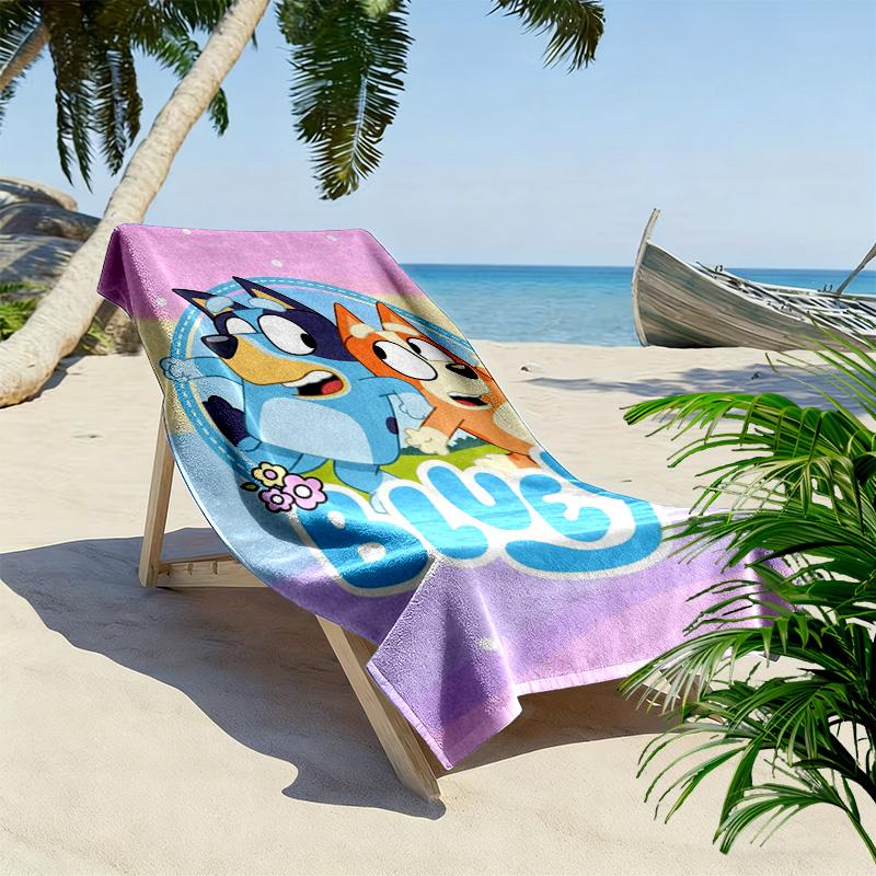 Bluey Cartoon Print Beach Towel, Large Soft Quick Dry Towel for Beach Camping Swimming