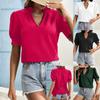 Женские топы с короткими рукавами, летняя новая модная футболка, универсальная рубашка с V-образным вырезом, блузка с кружевом и рукавами-фонариками