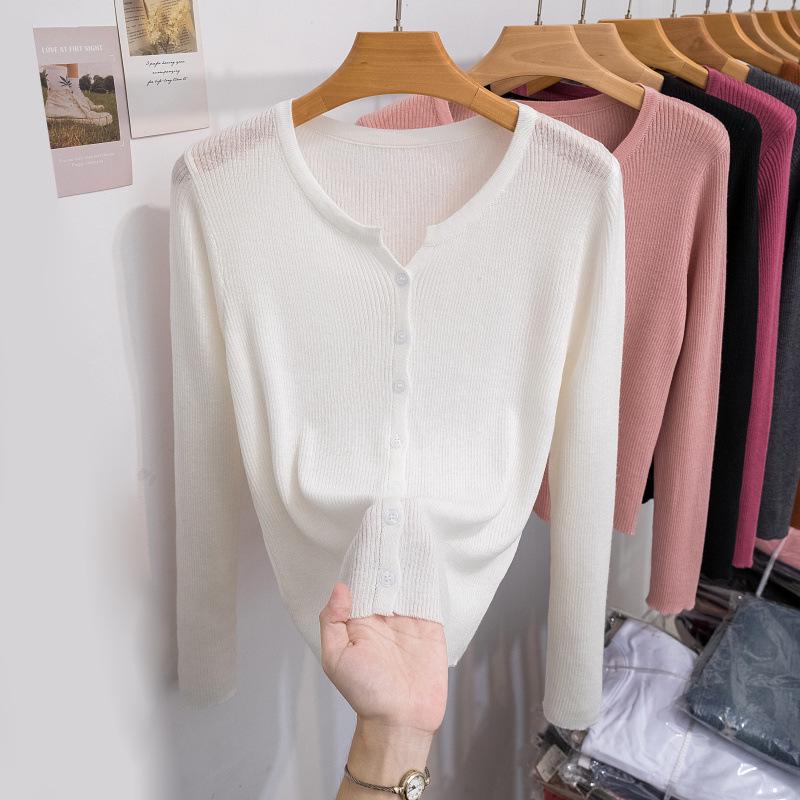 2024 Женский легкий кардиган из шерстяного трикотажа: Мягкая защита от солнца с длинным рукавом для весны/лета
